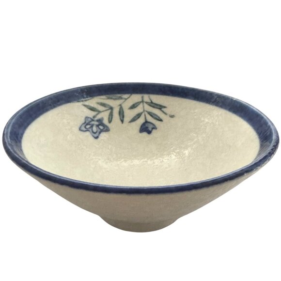 Blue Floral Ceramic Footed White Rice Bowl Matcha Chawan Tea Ceremonial Vessel - Picture 7 of 10